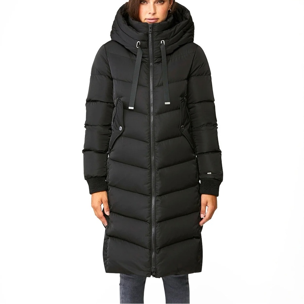 SOIA & KYO Rachela hooded down Black Long Puffer Coat